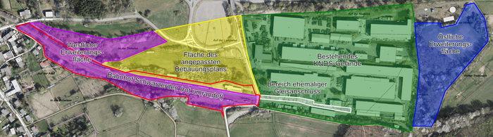 Eine Karte des Bahnhofs Schwarzerden sowie des angrenzenden Industriegebiet.